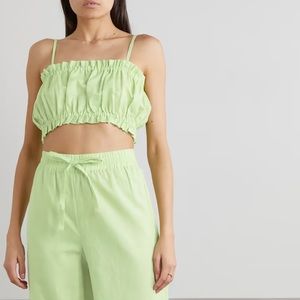NWOT Maison Essentiele Cropped Pastel Gathered Cotton Linen Coastal Beach Cami